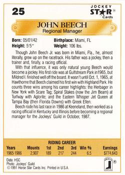 1991 Jockey Star Jockeys #25 John Beech Back